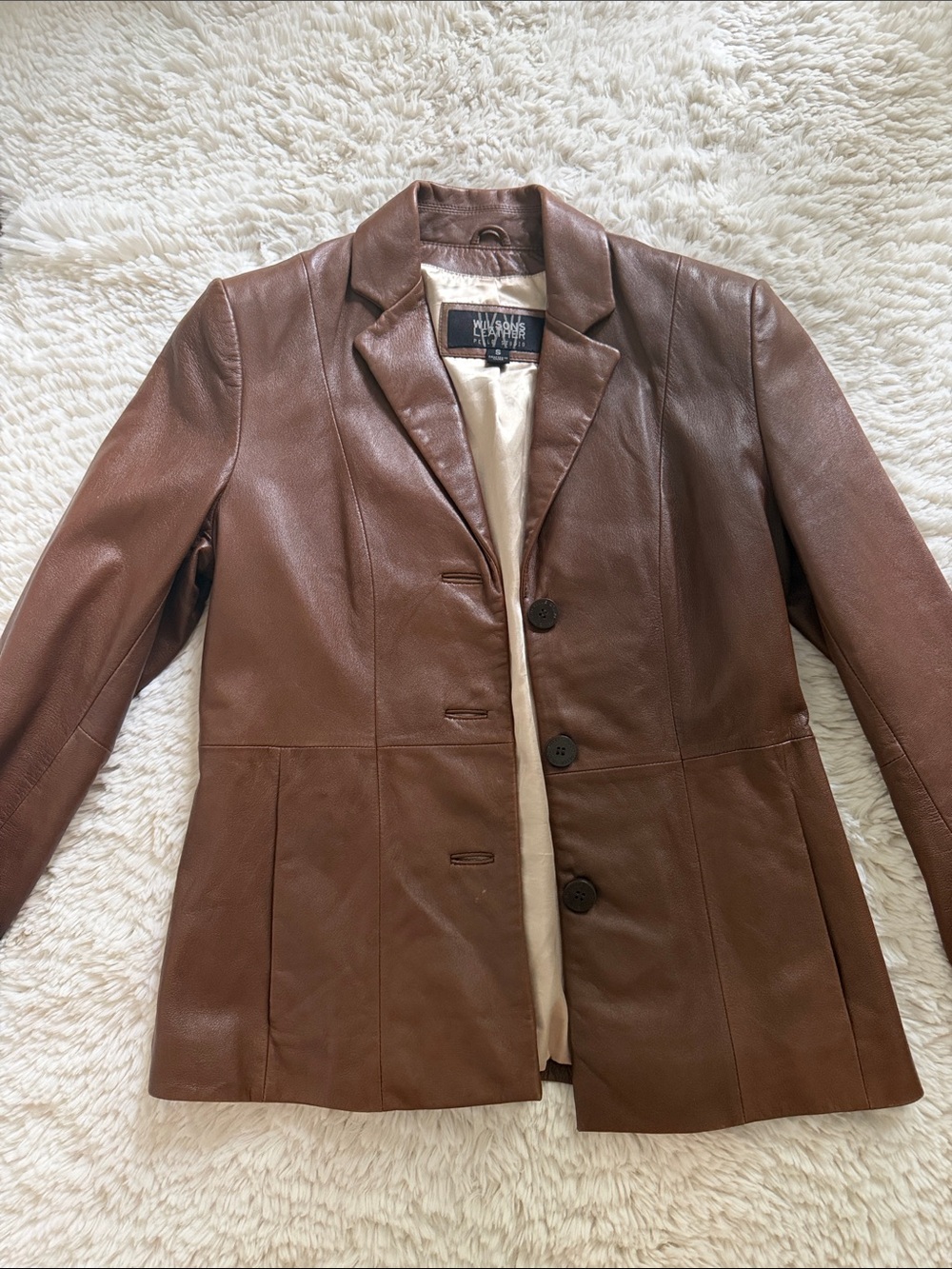 Wilsons Leather Women's Brown Leather Blazer Jacket with Cream Lining